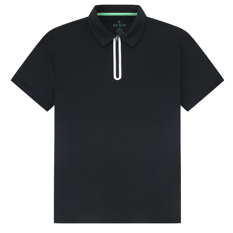 Men's slim - fit graphic t - shirts with vintage rock band printsTom Baine Performance Stretch Zipper Closure Solid Short Sleeve Polo