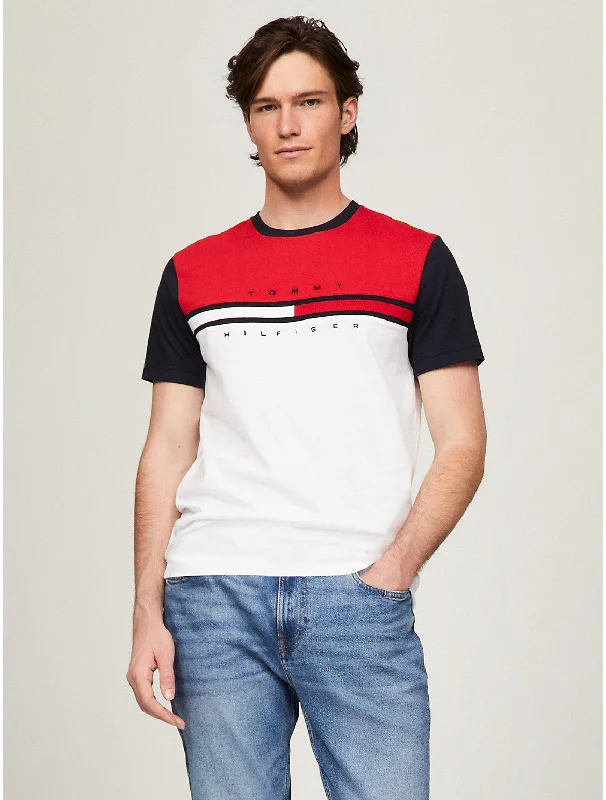 Men's distressed denim - look t - shirts with a rugged appealTommy Hilfiger Men's Colorblock Flag Stripe Logo T-Shirt