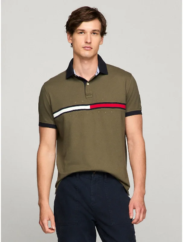 Men's ribbed t - shirts with a textured finish for added styleTommy Hilfiger Men's Regular Fit Embroidered Stripe Logo Polo