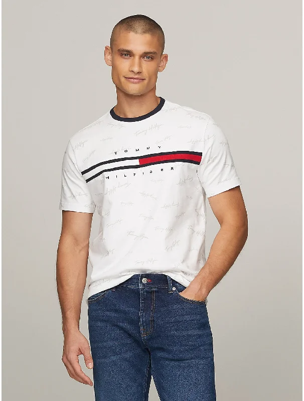 Men's printed Hawaiian t - shirts for tropical vacationsTommy Hilfiger Men's Signature Flag Stripe Logo T-Shirt